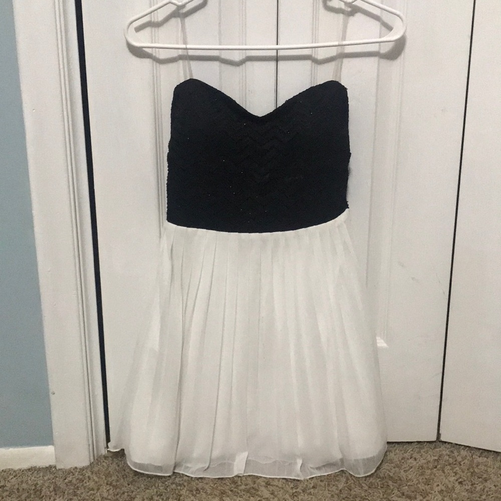 black and white strapless homecoming dress